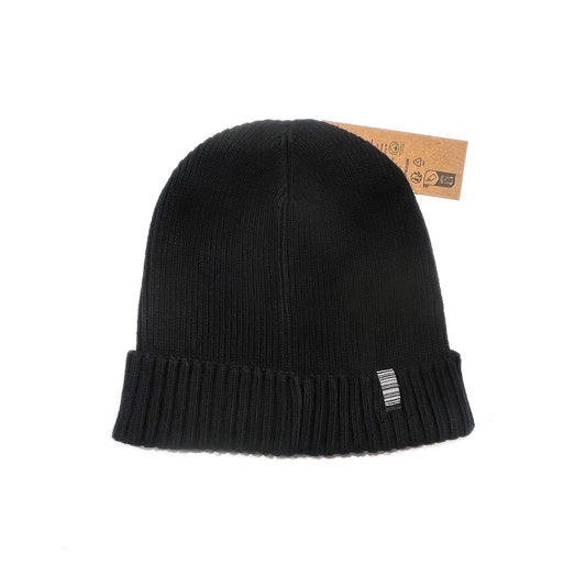 SS20 Fish Patch Organic Cotton Ribbed Beanie - Black