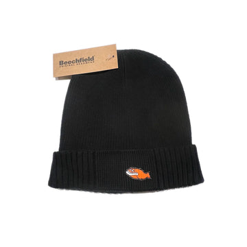 SS20 Fish Patch Organic Cotton Ribbed Beanie - Black