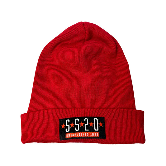 SS20 Five Star Organic Cotton Cuffed Beanie - Red