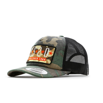 SS20 - Five Star Snapback Trucker Cap Wood Camo/Black