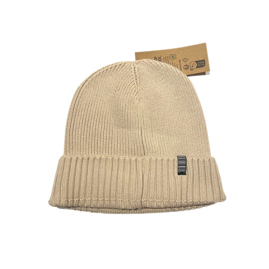 SS20 Heart Patch Organic Cotton Ribbed Beanie - Sand
