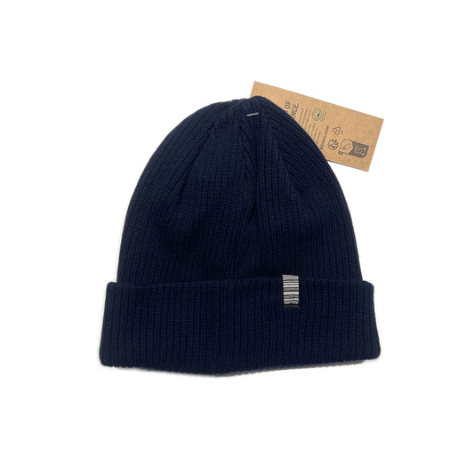 SS20 Three Lines Organic Cotton Ribbed Beanie - Navy