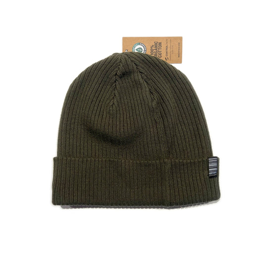 SS20 Three Lines Organic Cotton Ribbed Beanie - Olive