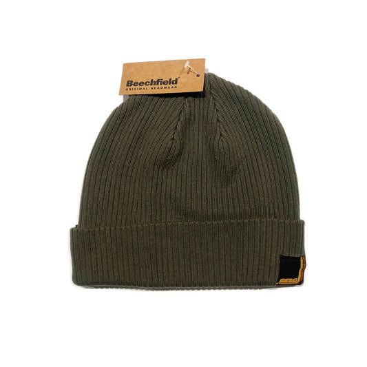 SS20 Three Lines Organic Cotton Ribbed Beanie - Olive