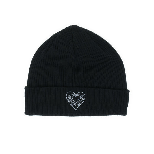 SS20 Organic Cotton Heart Logo Beanie - Black