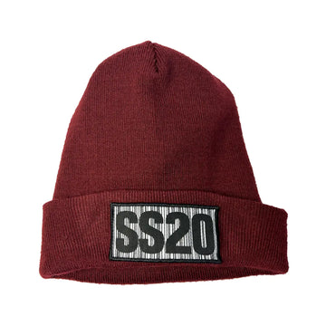 SS20 Barcode Recycled Cuff Beanie - Burgundy