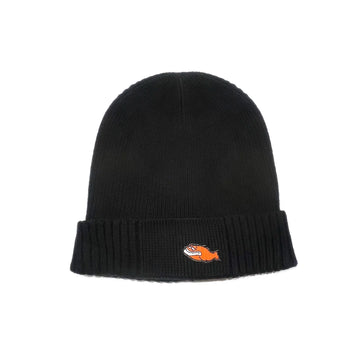 SS20 Fish Patch Organic Cotton Ribbed Beanie - Black