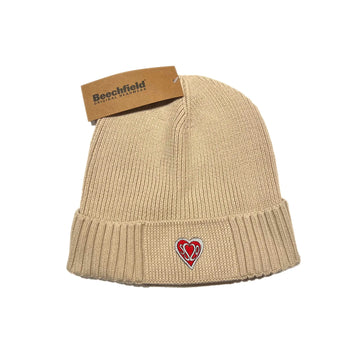 SS20 Heart Patch Organic Cotton Ribbed Beanie - Sand