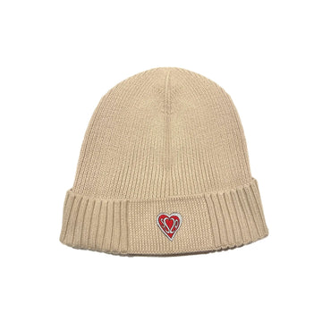 SS20 Heart Patch Organic Cotton Ribbed Beanie - Sand