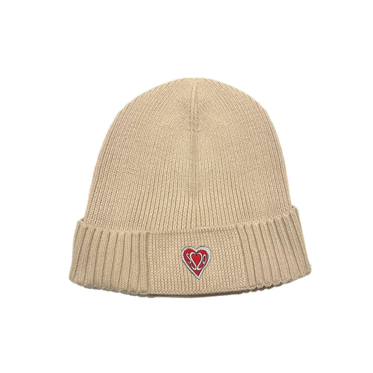 SS20 Heart Patch Organic Cotton Ribbed Beanie - Sand