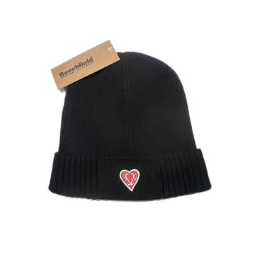 SS20 Heart Patch Organic Cotton Ribbed Beanie - Black
