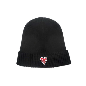 SS20 Heart Patch Organic Cotton Ribbed Beanie - Black