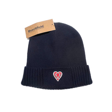 SS20 Heart Patch Organic Cotton Ribbed Beanie - Navy