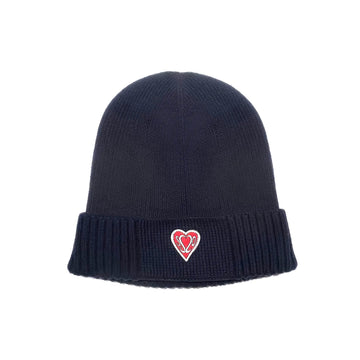 SS20 Heart Patch Organic Cotton Ribbed Beanie - Navy