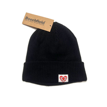SS20 Heart Tag Organic Cotton Ribbed Beanie - Black