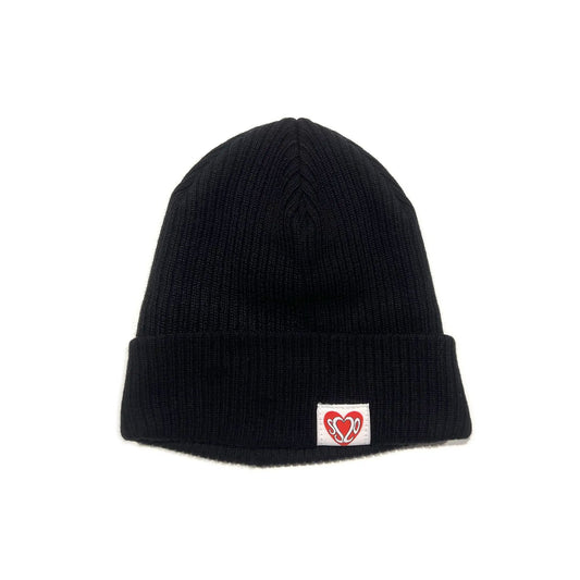SS20 Heart Tag Organic Cotton Ribbed Beanie - Black