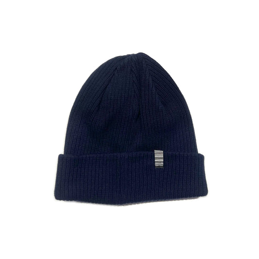 SS20 Three Lines Organic Cotton Ribbed Beanie - Navy