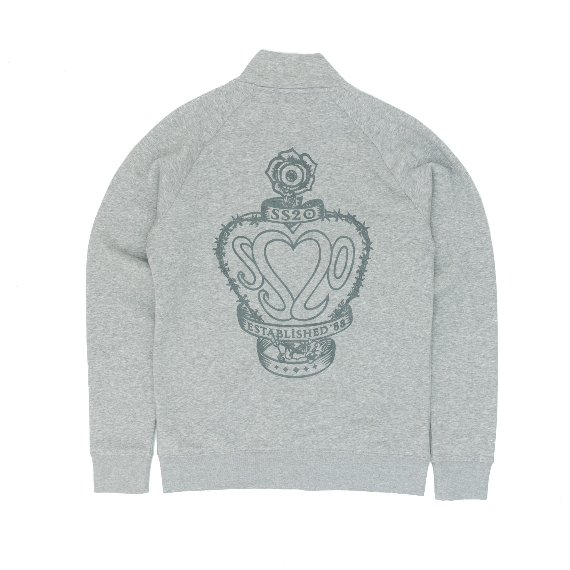 SS20 Heart Logo Zip Crew Sweatshirt - Heather Grey