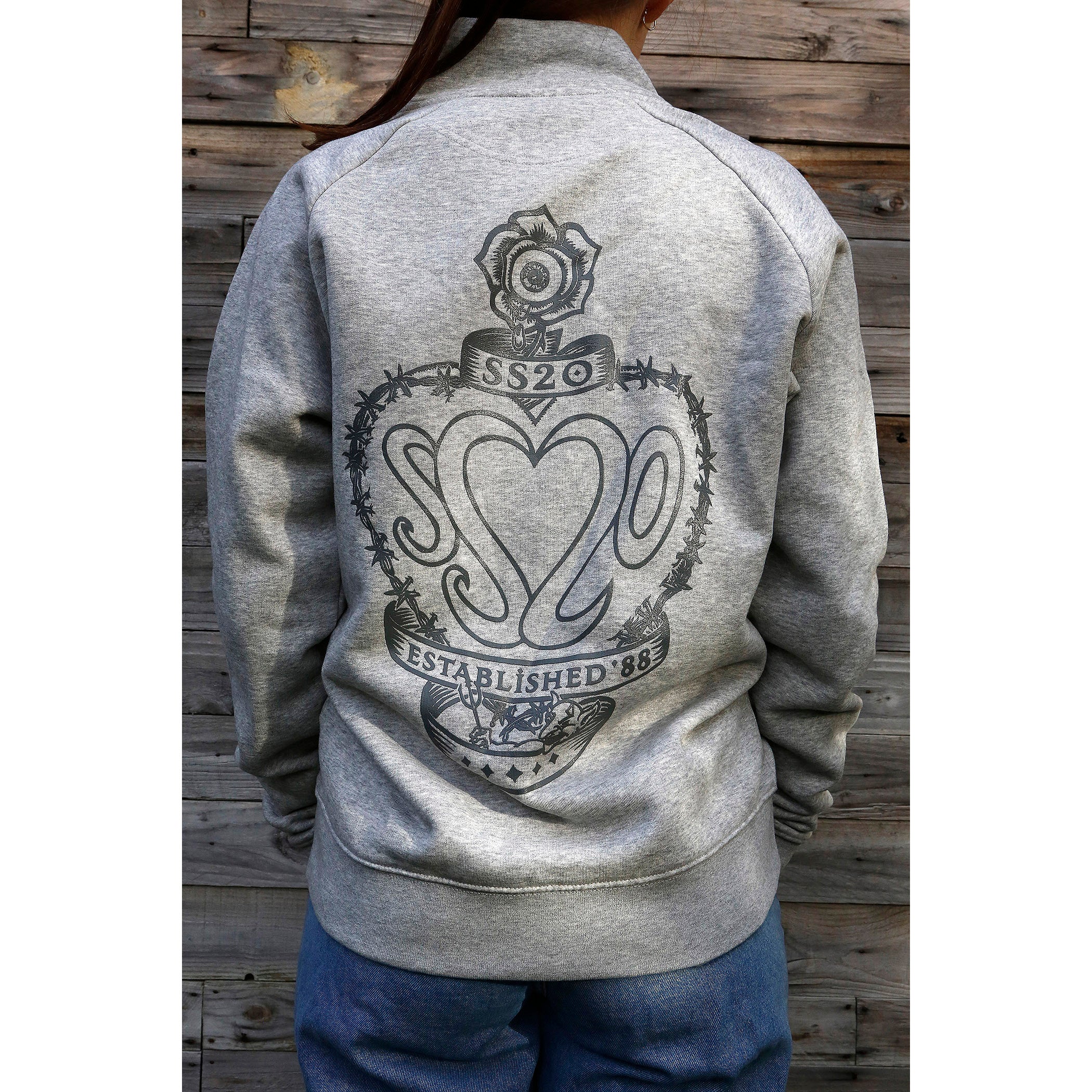 SS20 Heart Logo Zip Crew Sweatshirt - Heather Grey